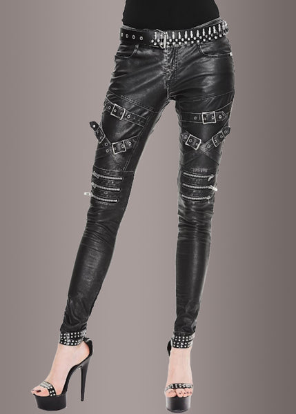 studded faux leather pants