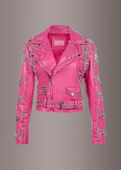 pink studded biker jacket