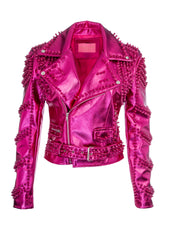 pink studded moto jacket