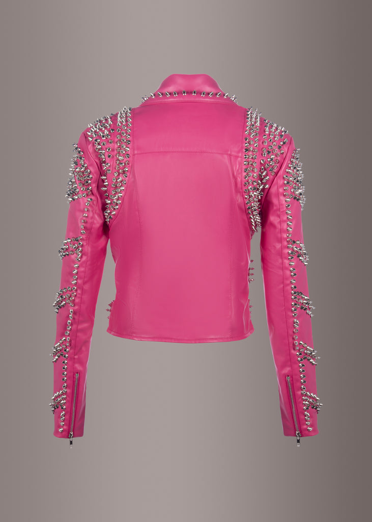 Pink Studded Moto Jacket, Pink Biker Jacket with Studs, Pink Punk