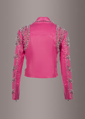 pink studded moto jacket