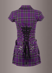 Purple Plaid Tartan Punk Mini Dress with Buckles and Lacing
