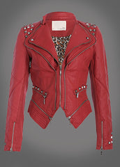 red moto jacket with studs