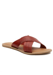 red leather slide sandal