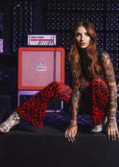red leopard flare pants