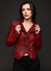 red studded faux leather jacket