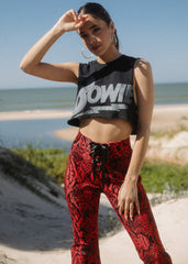 red snake print flare pants