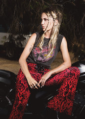red snakeskin flares
