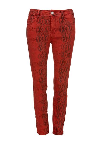 red snake print pants