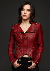 red studded leather jacket