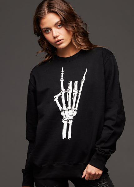Metal Horns Skeleton Hand Skull Sweatshirt