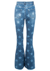 Midnight Sky Star Bell Bottom Pants Ripped Flare Jeans