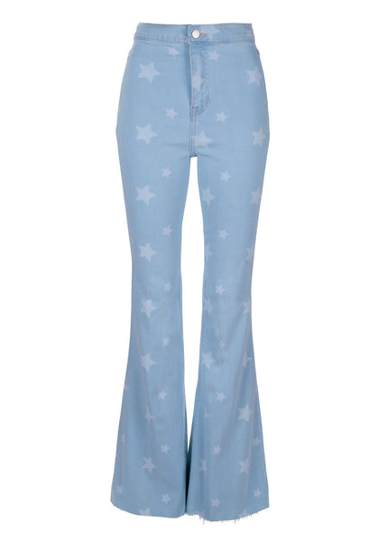 star print denim flares