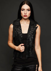 black leather vest with studs