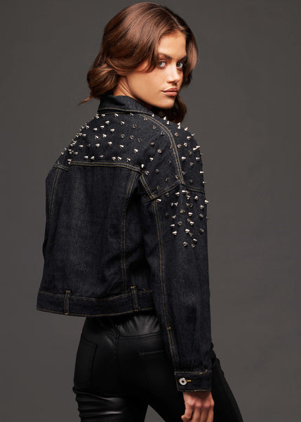 studded black denim jacket