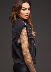 studded denim vest