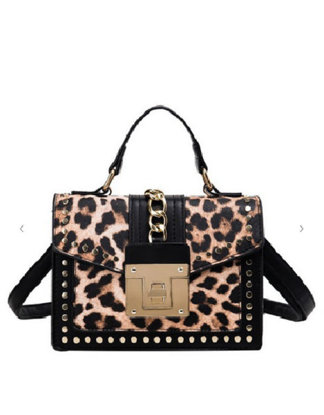 studded leopard print crossbody bag
