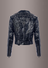 vegan leather biker jacket with studs