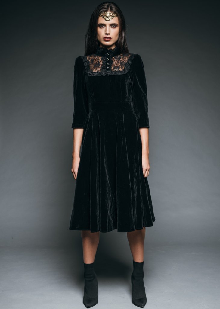 black dress from pretty woman Black Velvet High Collar Dress | Shop Goth Dresses | Pretty Attitude