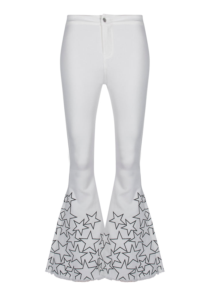 white flare pants with stars
