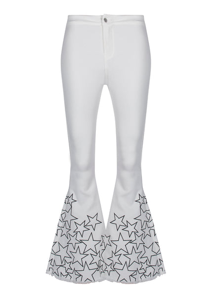 white flare pants with stars