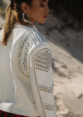 white studded biker jacket