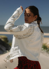 white studded moto jacket